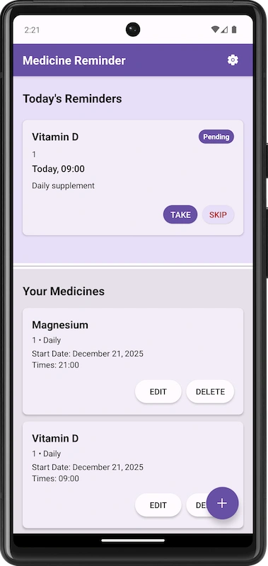 Medicine Reminder app screen