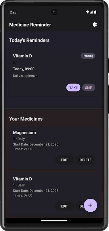 Medicine Reminder daily overview